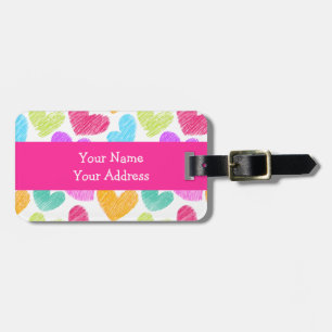Cute Colourful Heart Pastel Valentine Love Pattern Luggage Tag
