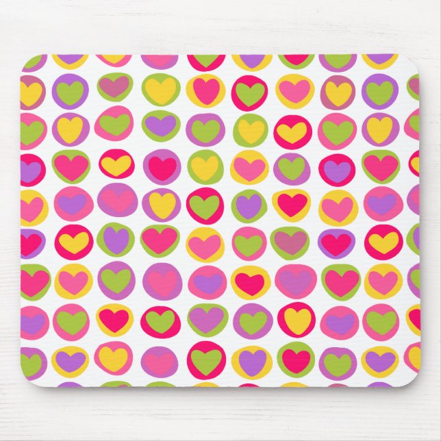 Cute Colourful Heart Pastel Valentine Love Pattern Mouse Mat (Front)