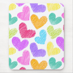 Cute Colourful Heart Pastel Valentine Love Pattern Mouse Mat