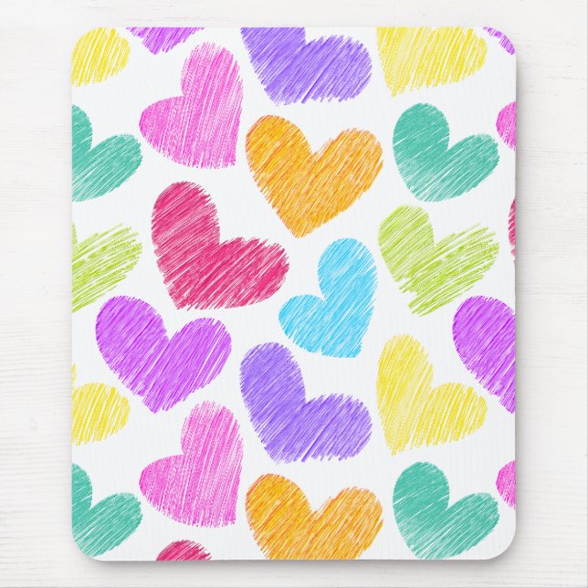 Cute Colourful Heart Pastel Valentine Love Pattern Mouse Mat (Front)