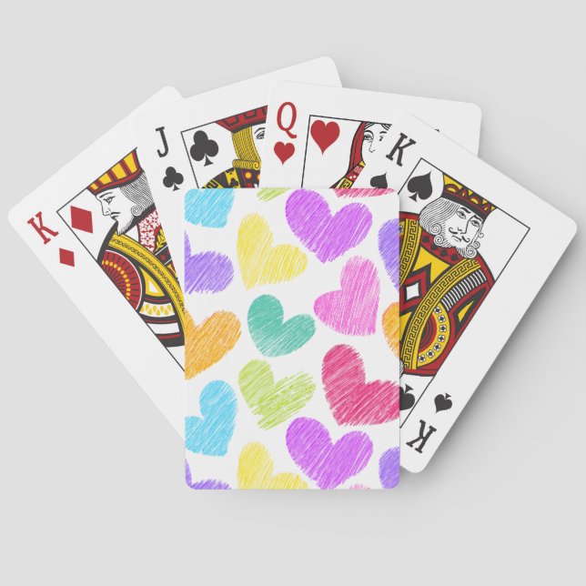 Cute Colourful Heart Pastel Valentine Love Pattern Playing Cards (Back)