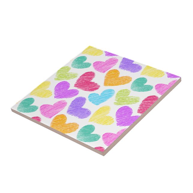 Cute Colourful Heart Pastel Valentine Love Pattern Tile (Side)