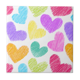 Cute Colourful Heart Pastel Valentine Love Pattern Tile