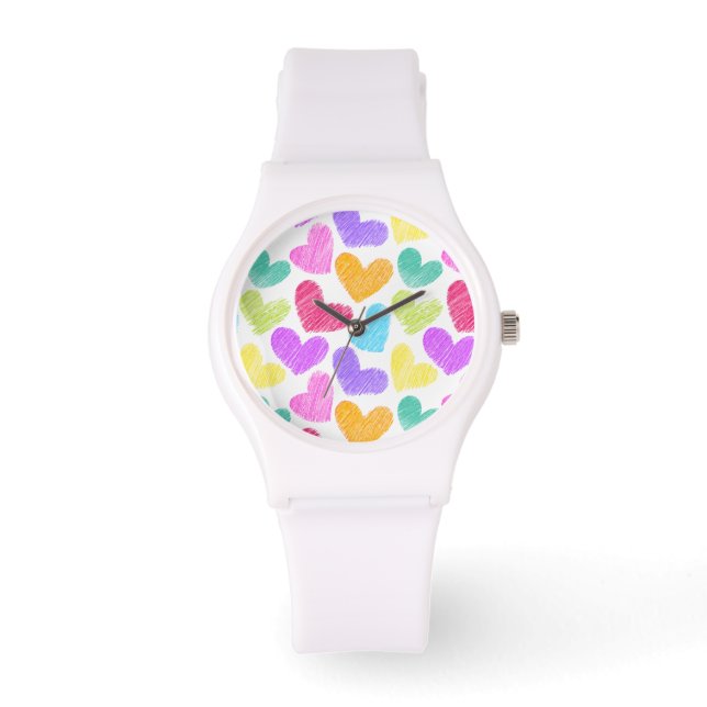 Cute Colourful Heart Pastel Valentine Love Pattern Watch (Front)