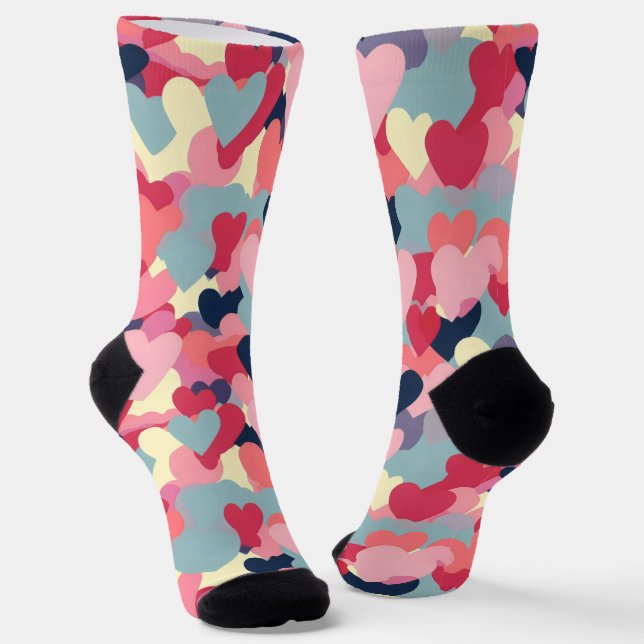Cute Colourful Heart Pattern Socks (Angled)