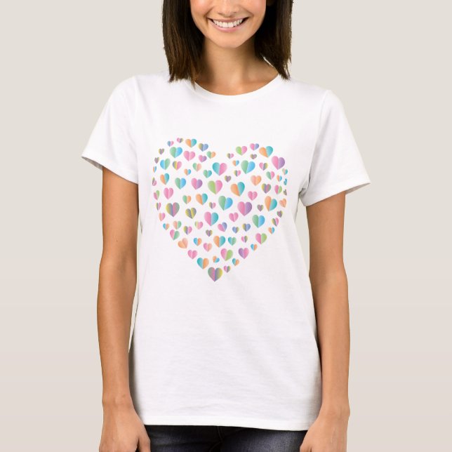 Cute Colourful Heart Pattern T-Shirt (Front)