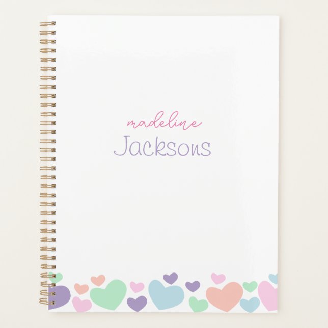 Cute Colourful Heart Purple Girly Script Planner (Front)