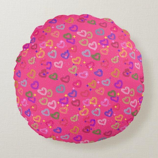 Cute Colourful Heart  Round Cushion (Front)