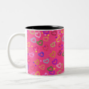 Cute Colourful Heart Two-Tone Coffee Mug