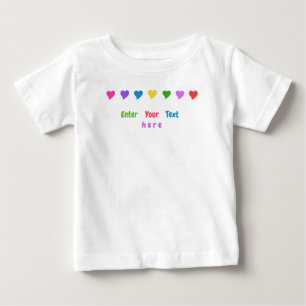 Cute Colourful Hearts and Personalised Name, Text Baby T-Shirt