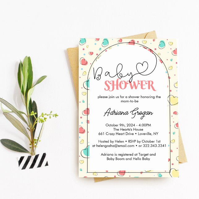Cute Colourful Hearts Baby Shower Invitation (Creator Uploaded)