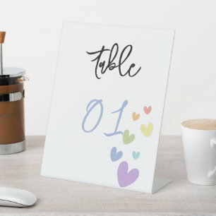 Cute & Colourful Hearts Baby Shower Table Numbers Pedestal Sign