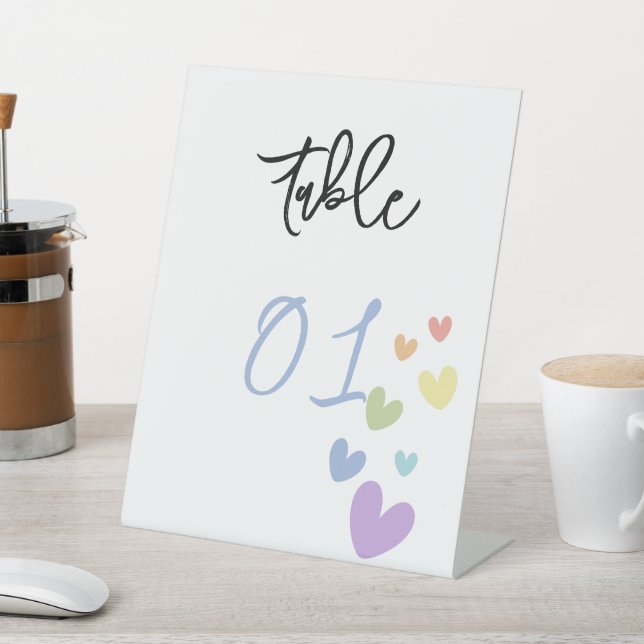 Cute & Colourful Hearts Baby Shower Table Numbers Pedestal Sign (In SItu)