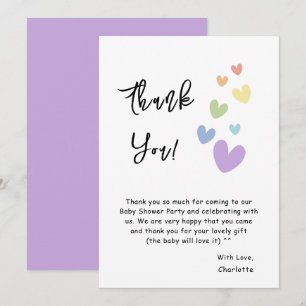 Cute & Colourful Hearts Baby Shower Thank You Card
