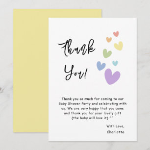 Cute & Colourful Hearts Baby Shower Thank You Card