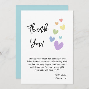 Cute & Colourful Hearts Baby Shower Thank You Card