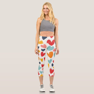 Cute Colourful Hearts Doodle Romantic Capri Leggings