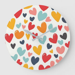 Cute Colourful Hearts Doodle Romantic Large Clock