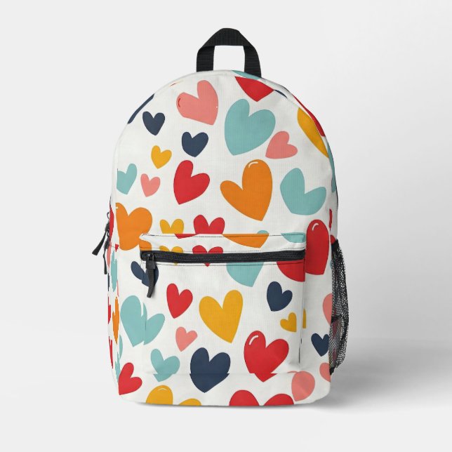 Cute Colourful Hearts Doodle Romantic Printed Backpack (Front)