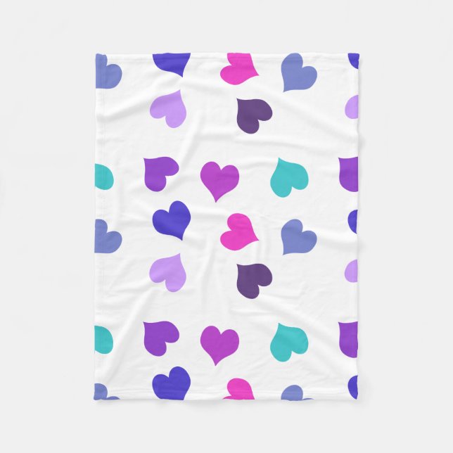 Cute colourful hearts fleece blanket (Front)