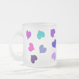 Cute colourful hearts frosted glass coffee mug