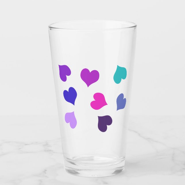 Cute colourful hearts glass (Front)