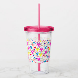 Cute colourful hearts pattern acrylic tumbler