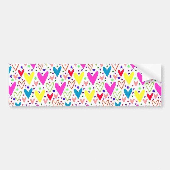 Cute colourful hearts pattern bumper sticker (Front)
