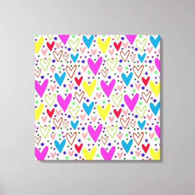 Cute colourful hearts pattern canvas print (Front)