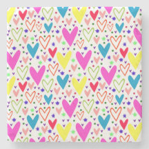 Cute colourful hearts pattern Case-Mate iPhone cas Stone Coaster