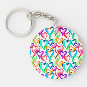 Cute colourful hearts pattern key ring