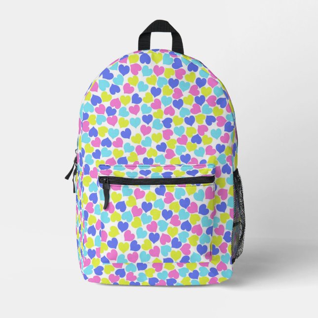 Cute Colourful Hearts Pattern Printed Backpack (Front)