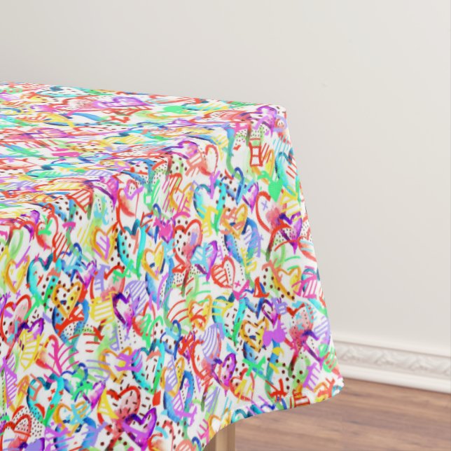 Cute colourful hearts patterns tablecloth (In Situ)