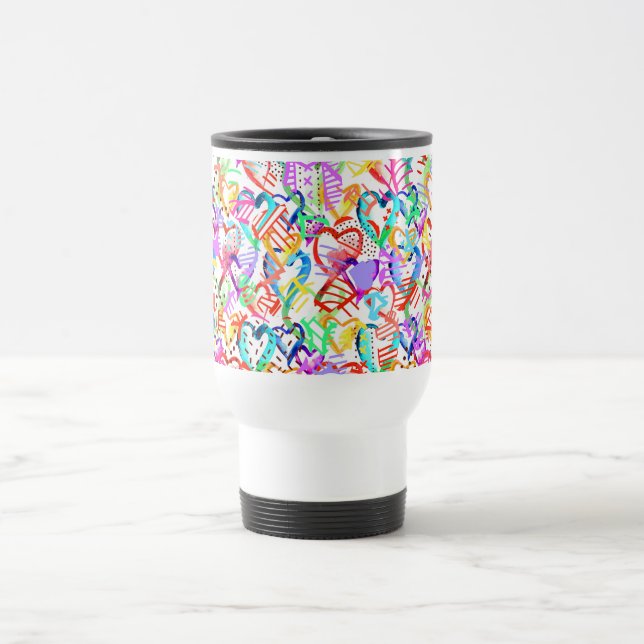 Cute colourful hearts patterns travel mug (Center)