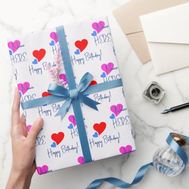 Cute Colourful Hearts, Personalised Birthday Wish Wrapping Paper (Gifting)