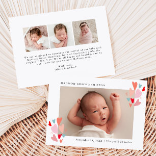 Cute Colourful Hearts Photo Birth Announcement