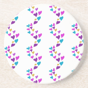 Cute Colourful Hearts Pink Blue Purple Yellow Coaster