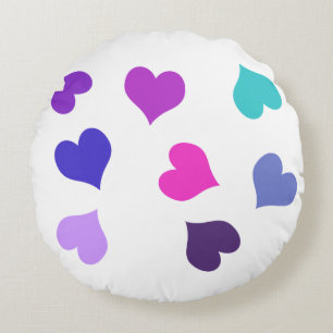 Cute colourful hearts round cushion