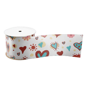 Cute Colourful Hearts Seamless Pattern Satin Ribbon
