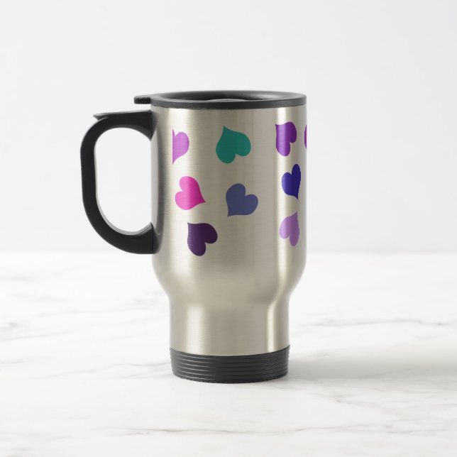Cute colourful hearts travel mug (Left)
