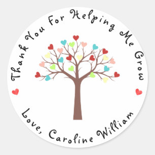 Cute Colourful Hearts Tree Thank You Classic Round Sticker