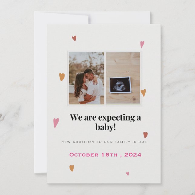 Cute colourful Hearts with pregnancy announcement (Front)