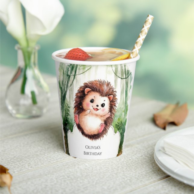 Cute Colourful Hedgehog Birthday Paper Cups (Insitu)