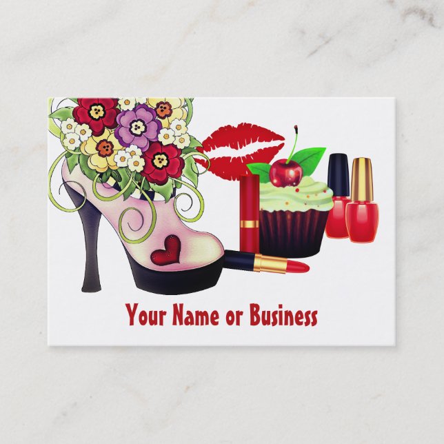 Cute Colourful High Heel Cupcake Makeup Nail Salon Business Card (Front)