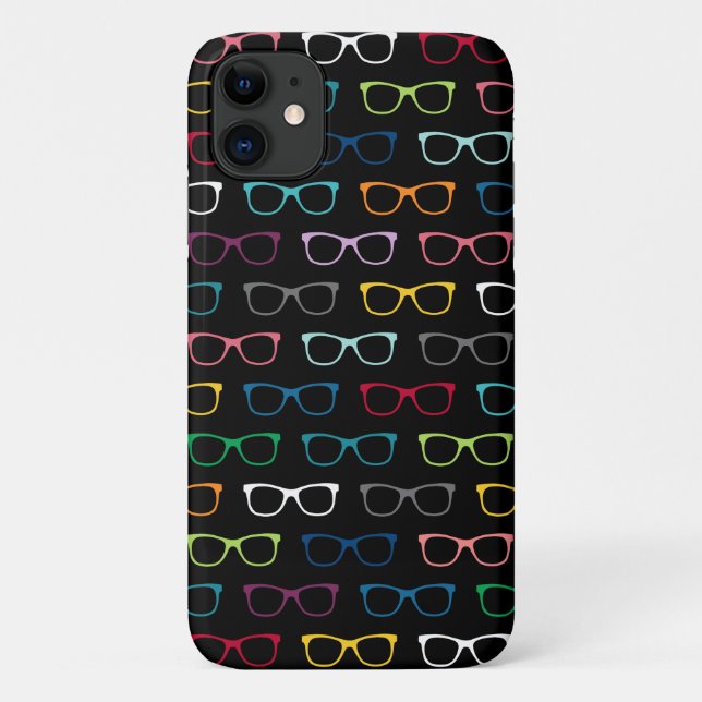 Cute Colourful Hipster Glasses Black Pattern Case-Mate iPhone Case (Back)