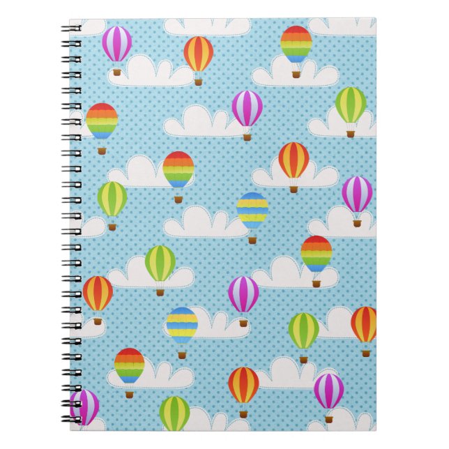 Cute Colourful Hot Air Balloons Pattern Notebook (Front)