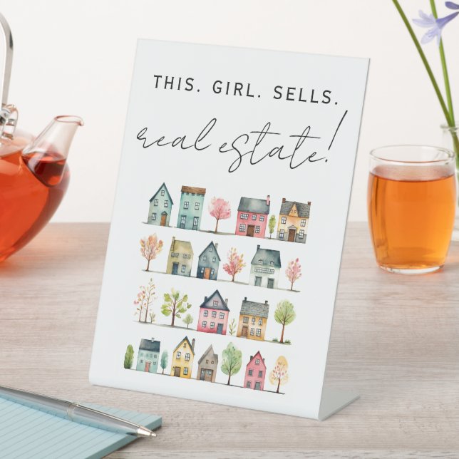 Cute Colourful Houses This Girl Sells Real Estate  Pedestal Sign (In SItu)