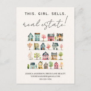 Cute Colourful Houses This Girl Sells Real Estate Postcard