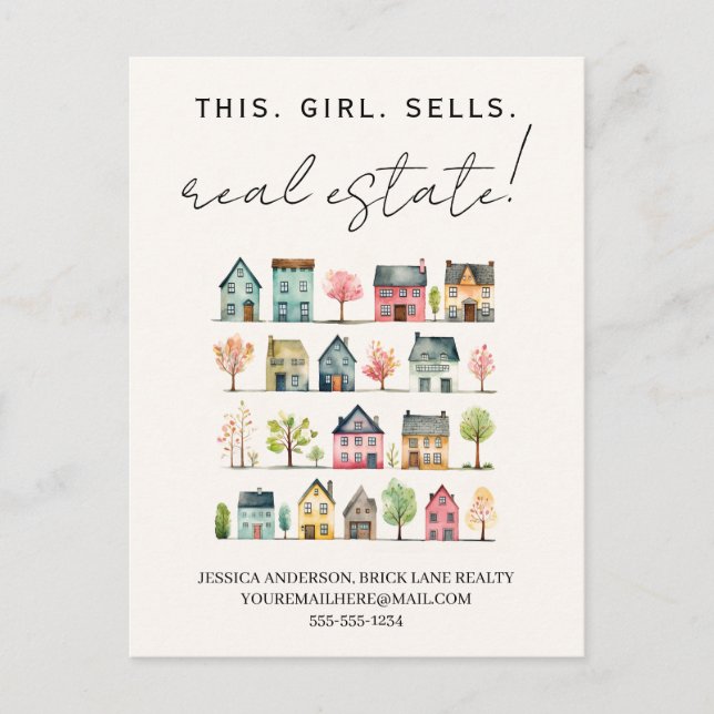 Cute Colourful Houses This Girl Sells Real Estate  Postcard (Front)
