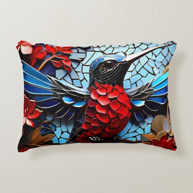 Cute Colourful Hummingbird Mosaics  Decorative Cushion (Front)